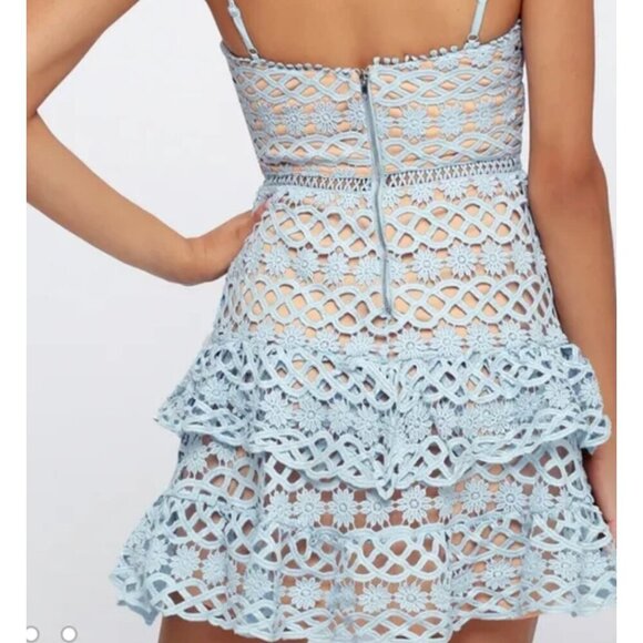 Lulu's Beauty and Lace  Light Blue Crochet Lace Mini Dress L - Picture 3 of 10